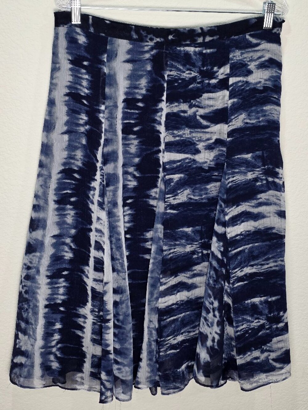 Coldwater Creek Blue Tie Dye Midi Skirt Size 14 Boho A-Line Chiffon
